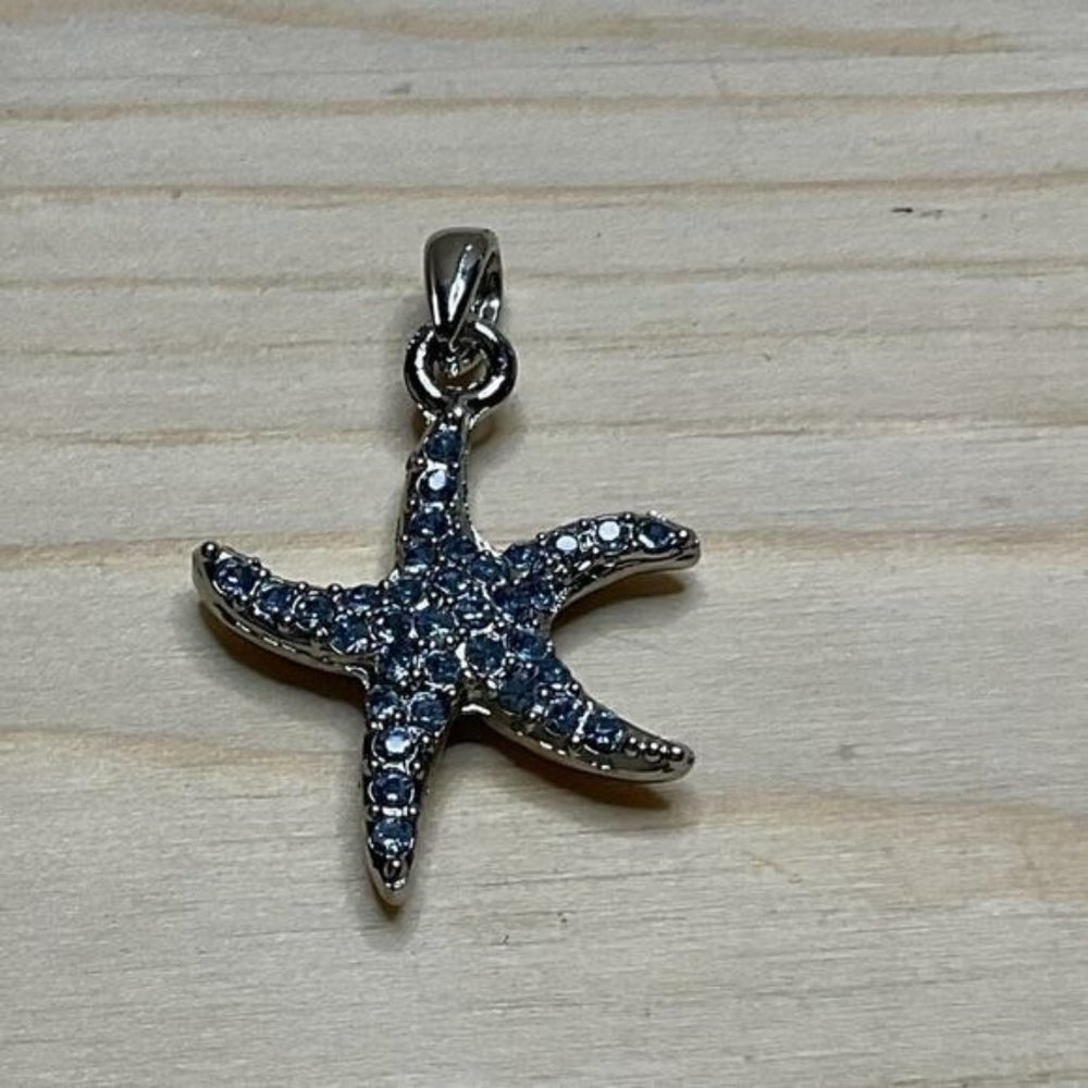 Starfish Pendant With Blue Gemstone Accents On Silver-Tone Setting